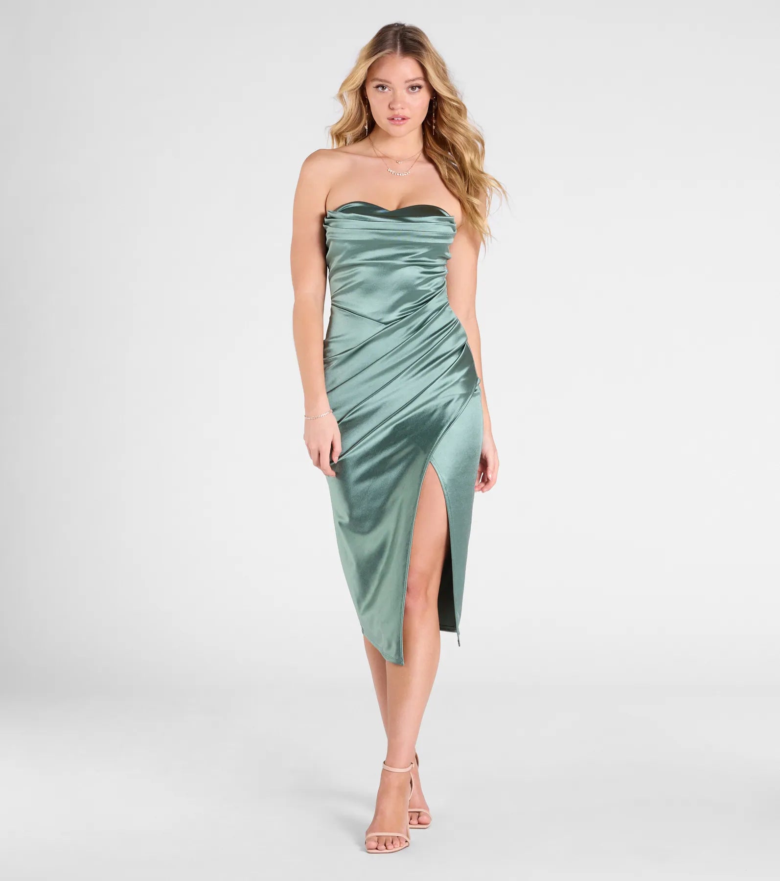 Kaleen Sleeveless Satin Wrap Midi Dress - Image 13