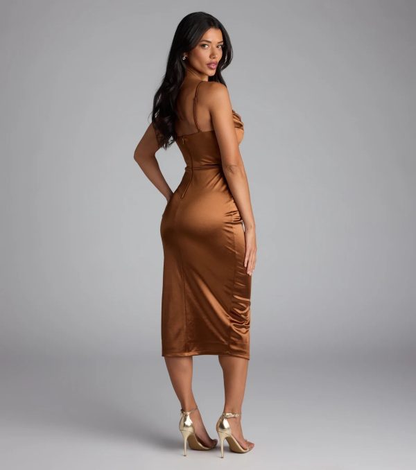 Clarice Applique Bodycon Satin Midi Formal Dress - Image 6
