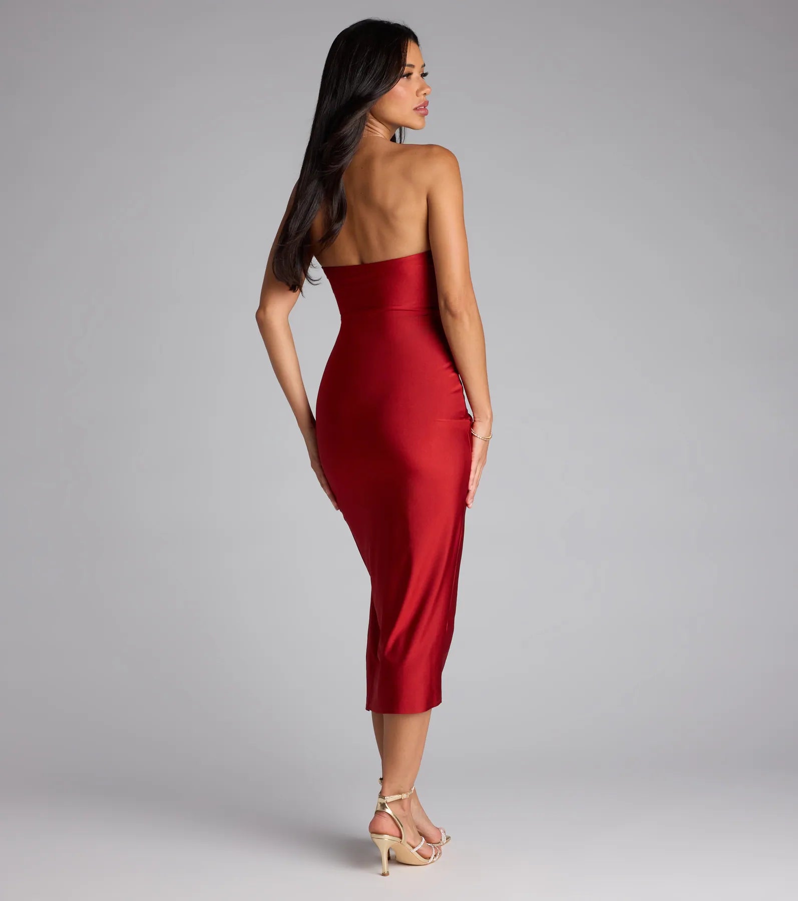 Sarah Strapless Slit Midi Formal Dress - Image 2