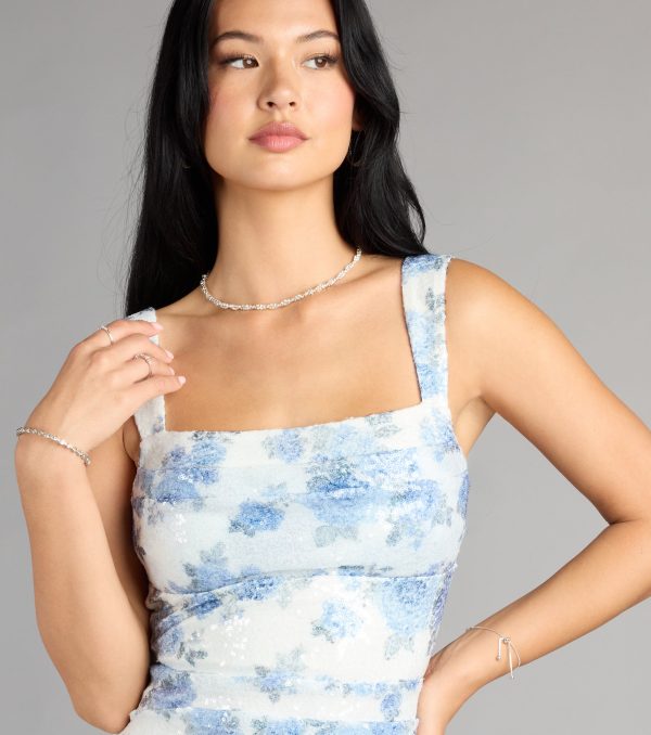 Elara Floral Sequin Lace-Up Mini Dress - Image 8