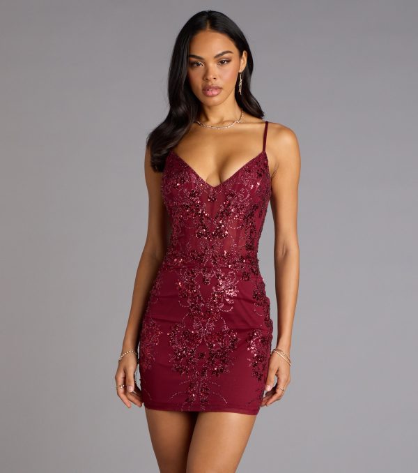 Jovie Sequin Glitter Sheer Mesh Mini Dress - Image 5