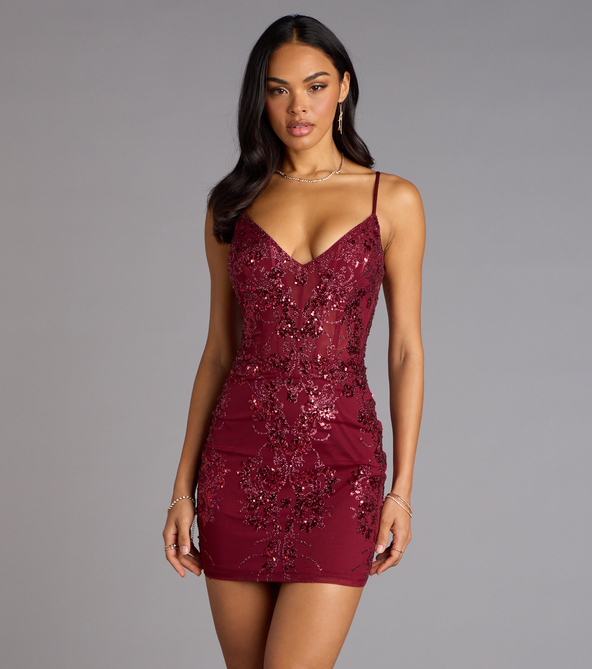 Jovie Sequin Glitter Sheer Mesh Mini Dress - Image 5