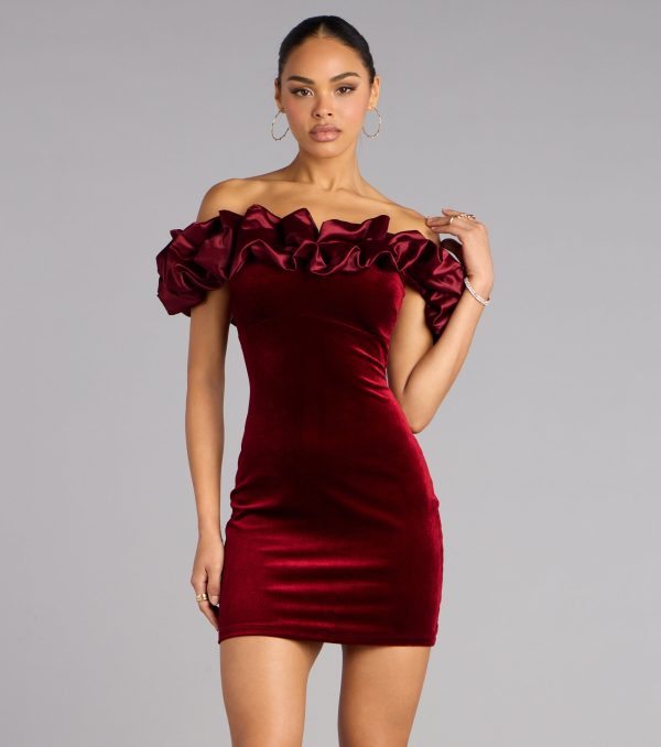 Lia Satin Ruffle Off-The-Shoulder Velvet Mini Dress - Image 5