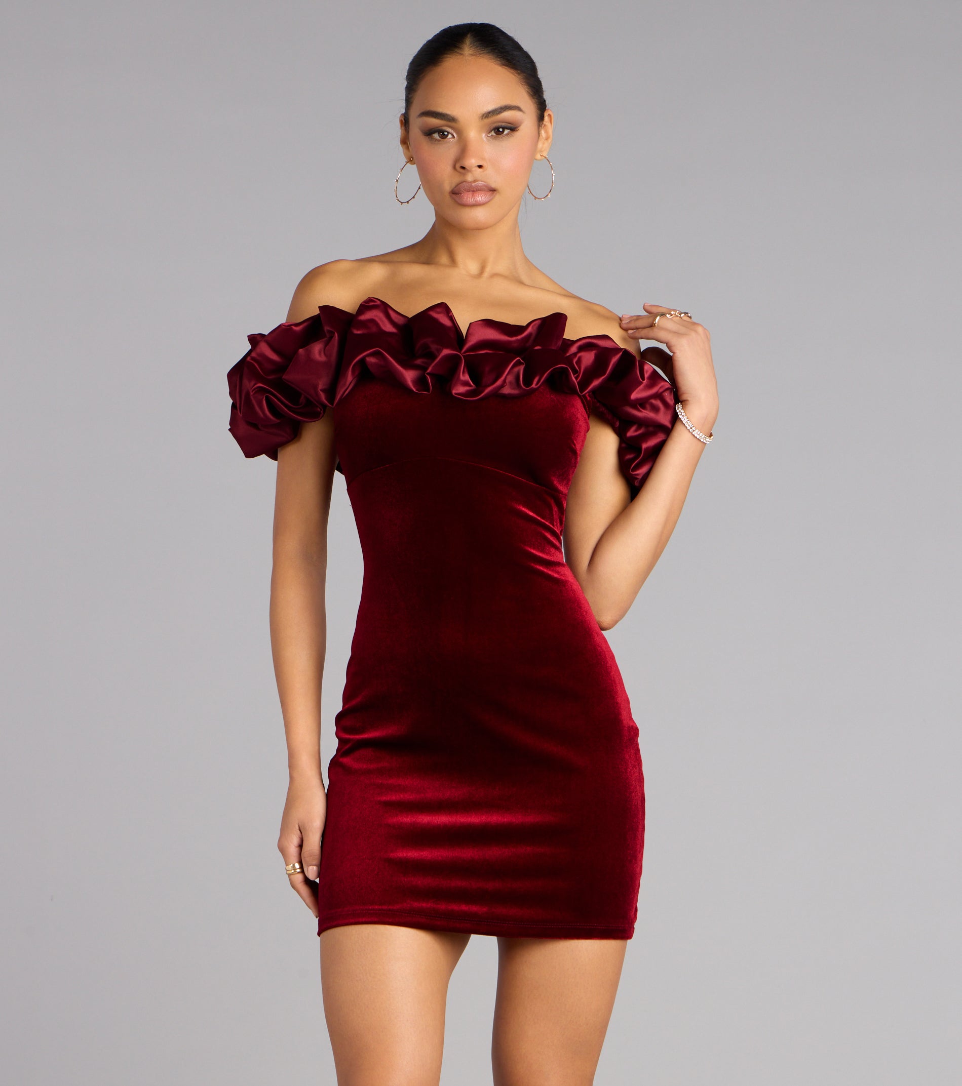 Lia Satin Ruffle Off-The-Shoulder Velvet Mini Dress - Image 5