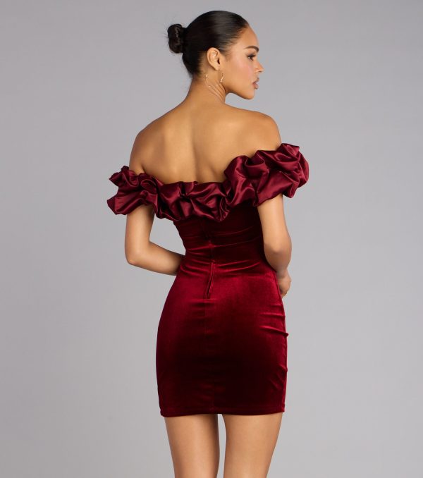 Lia Satin Ruffle Off-The-Shoulder Velvet Mini Dress - Image 6