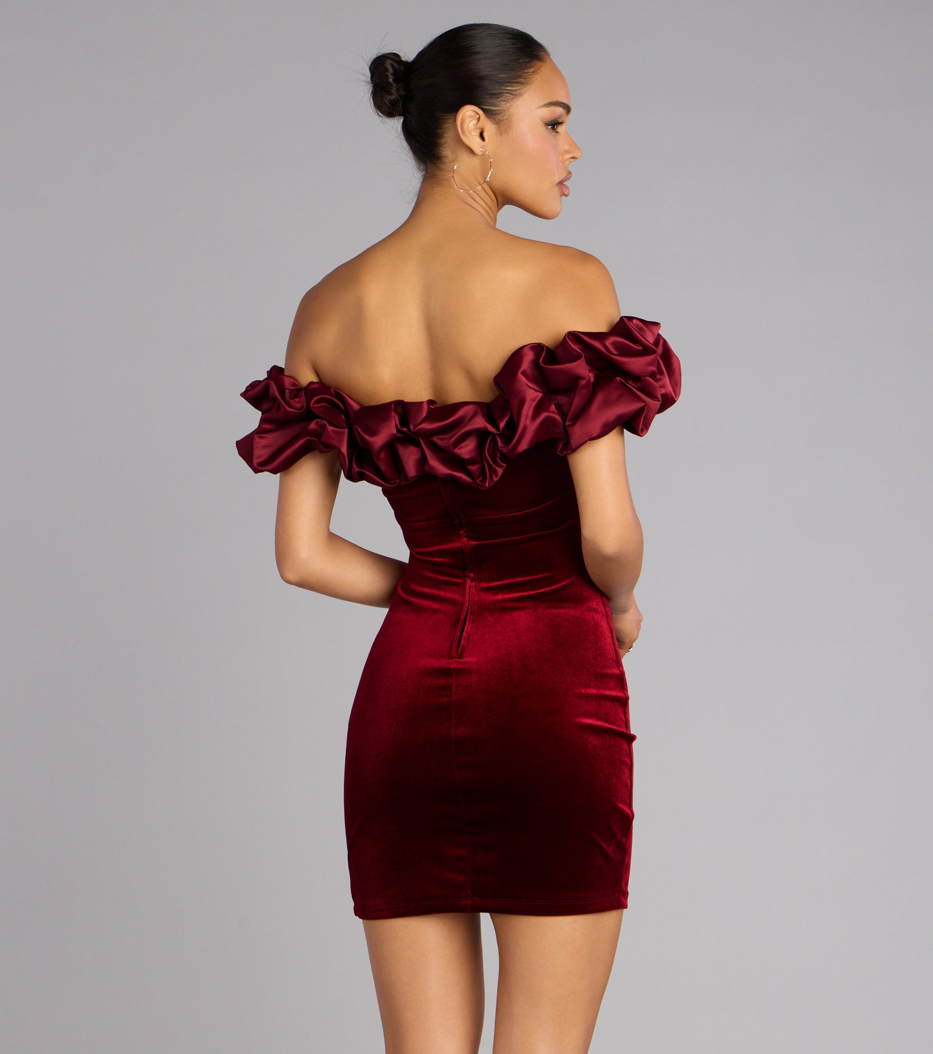 Lia Satin Ruffle Off-The-Shoulder Velvet Mini Dress - Image 6