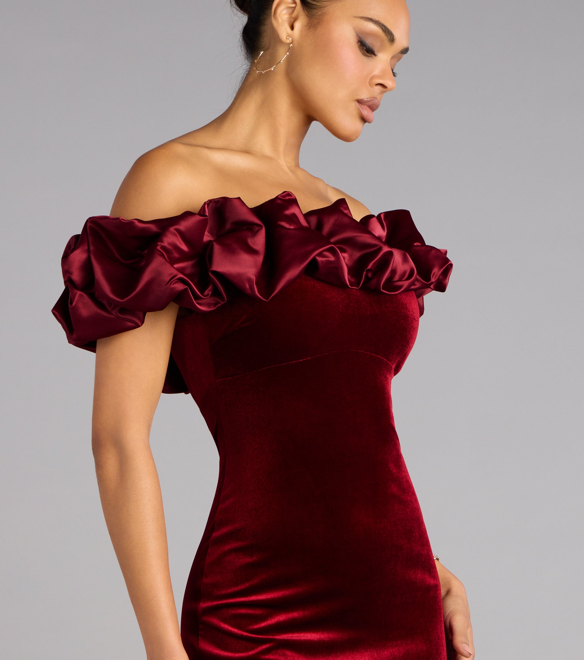Lia Satin Ruffle Off-The-Shoulder Velvet Mini Dress - Image 8