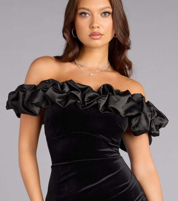 Lia Satin Ruffle Off-The-Shoulder Velvet Mini Dress - Image 4