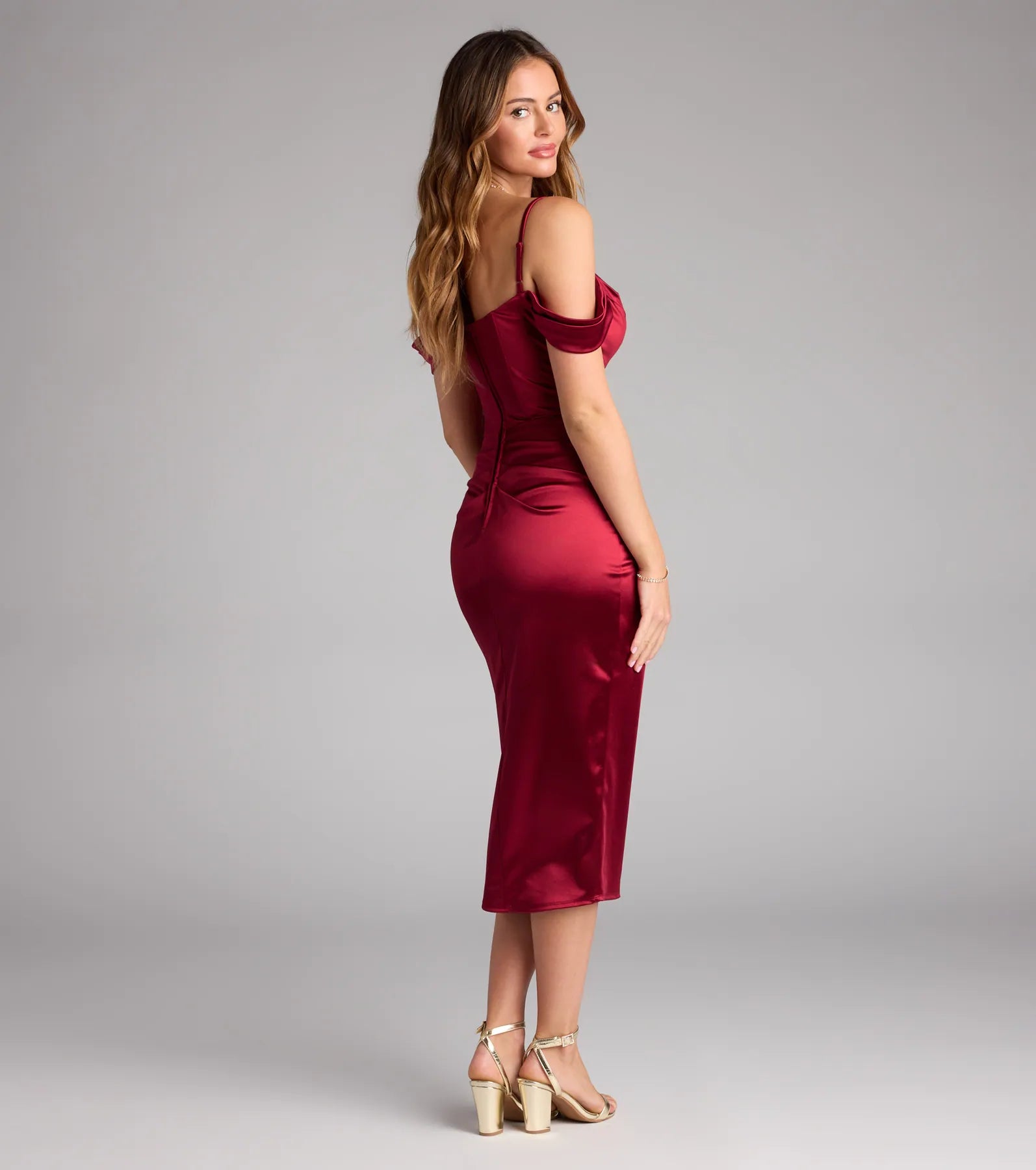 Selena Satin Cold Shoulder Corset Formal Dress - Image 2