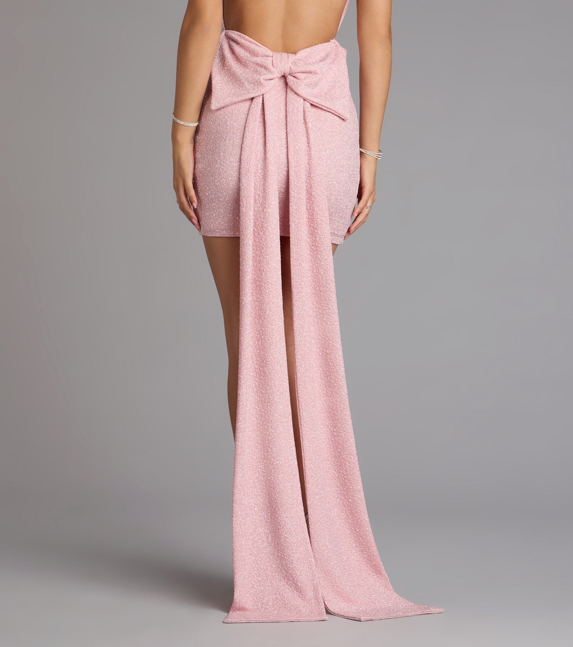 Toni Glitter Open Back Bow Mini Dress - Image 12