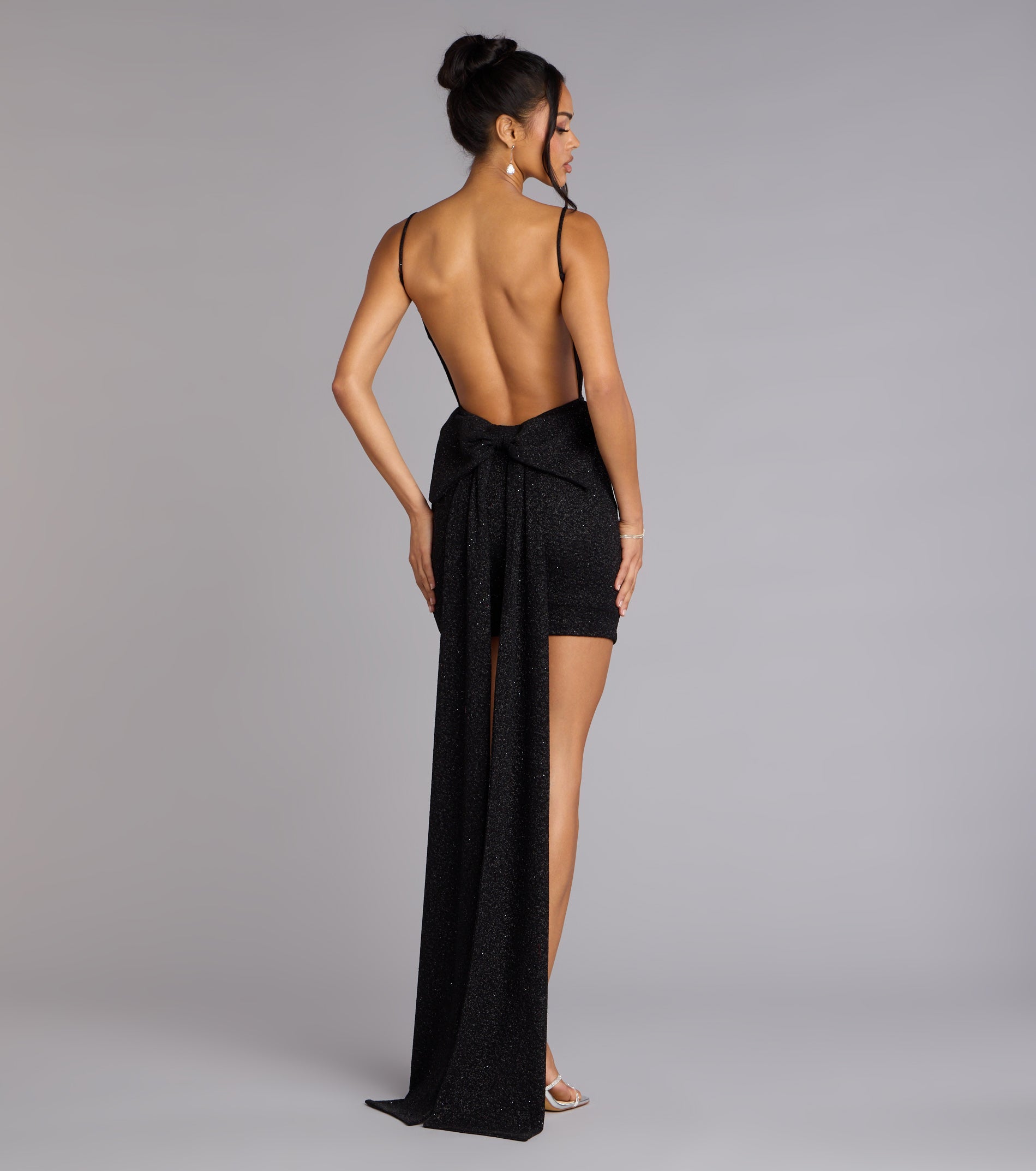 Toni Glitter Open Back Bow Mini Dress - Image 6