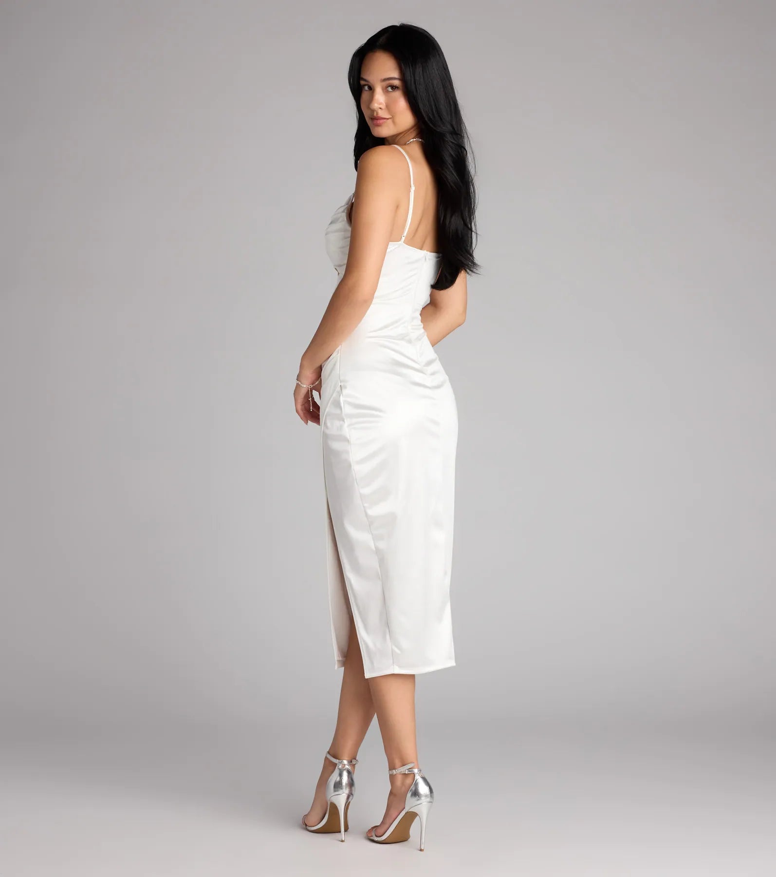 Lilith Satin Cutout Wrap-Front Midi Dress - Image 22
