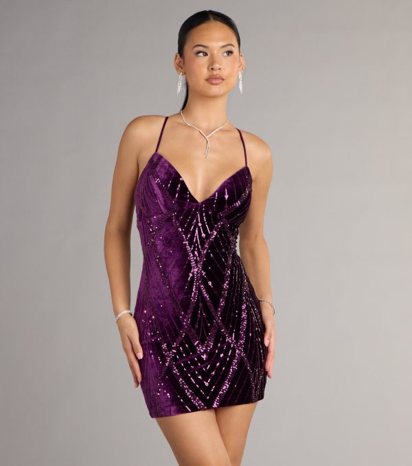 Heather Lace-Up Sequin Velvet Mini Dress - Image 13