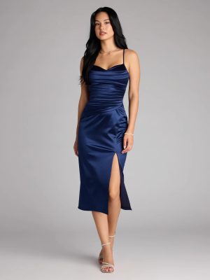 Melody Satin Slit Midi Formal Dress