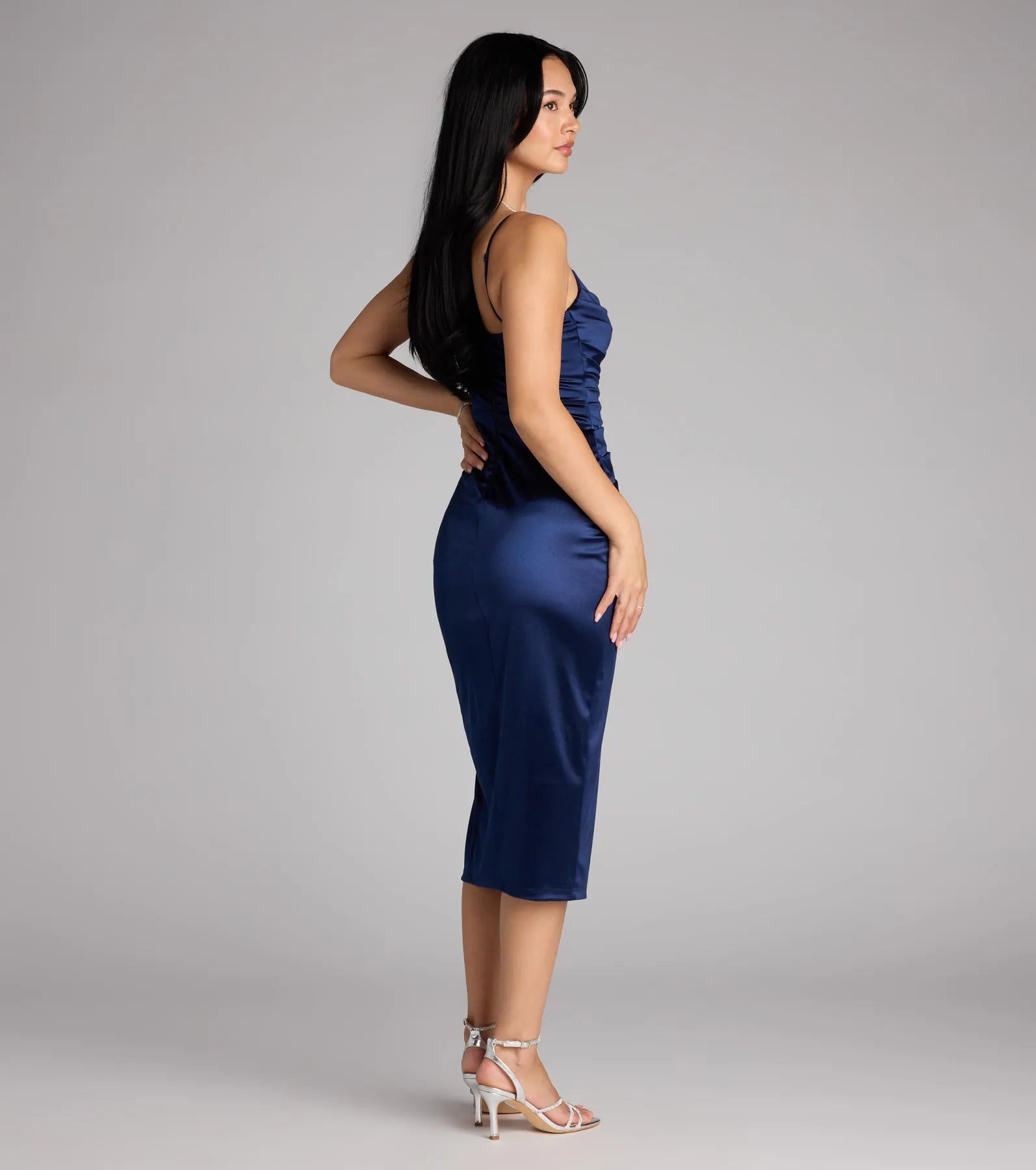 Melody Satin Slit Midi Formal Dress - Image 2