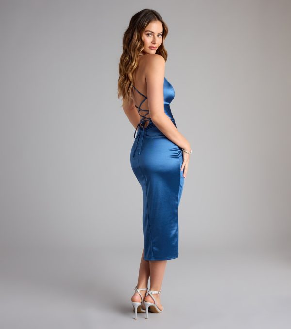 Ophelia Satin Lace-Up Midi Formal Dress - Image 2