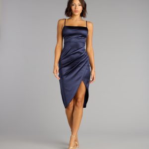Madelyn Satin Lace-Up Midi Formal Dress