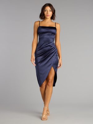 Madelyn Satin Lace-Up Midi Formal Dress