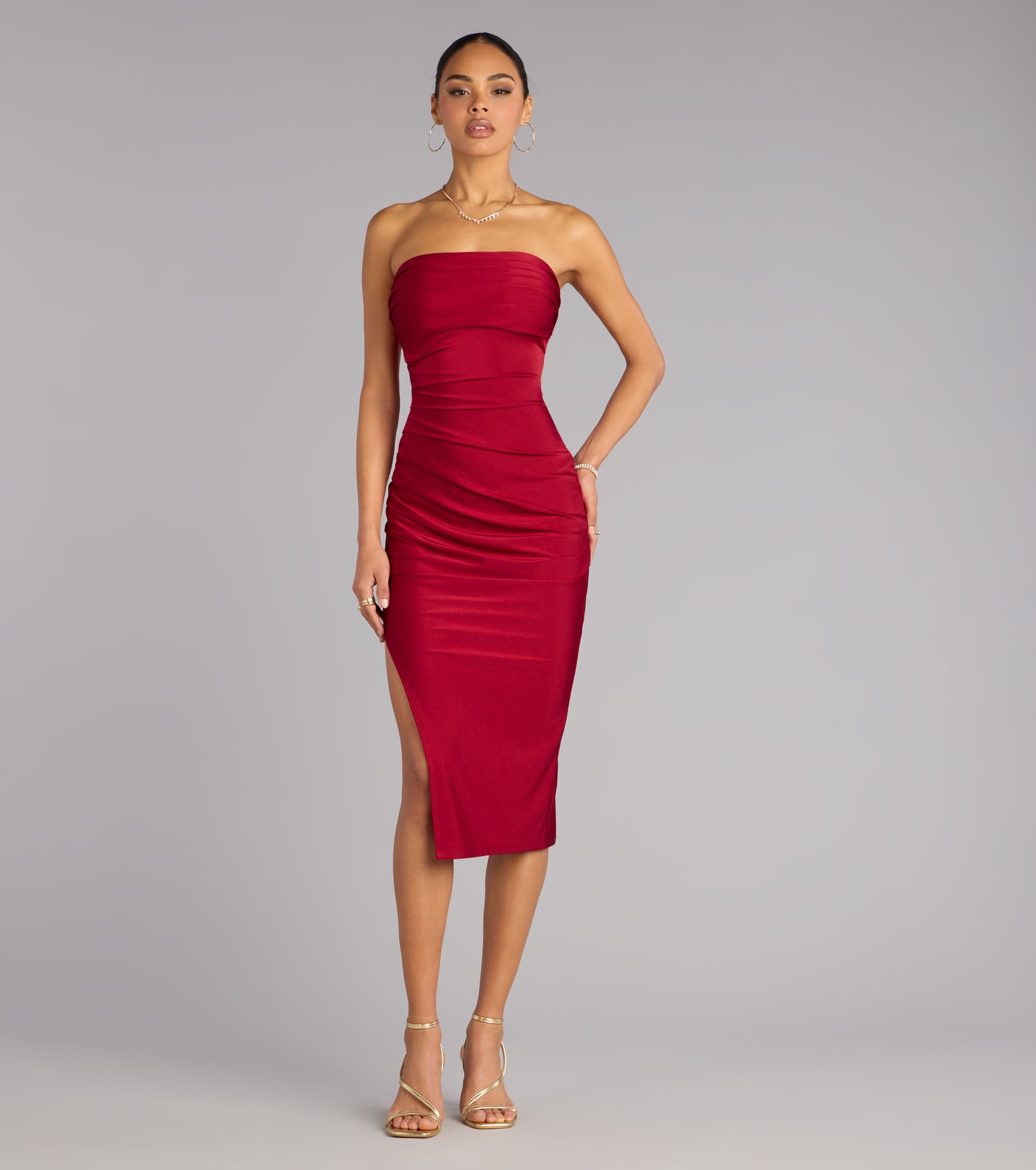 Dianna Strapless Slit Midi Formal Dress - Image 12