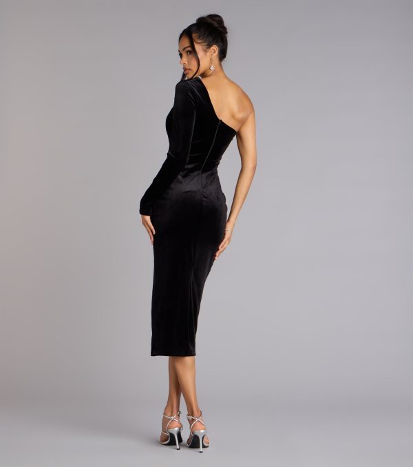 Marleigh Velvet One-Shoulder Midi Dress - Image 2