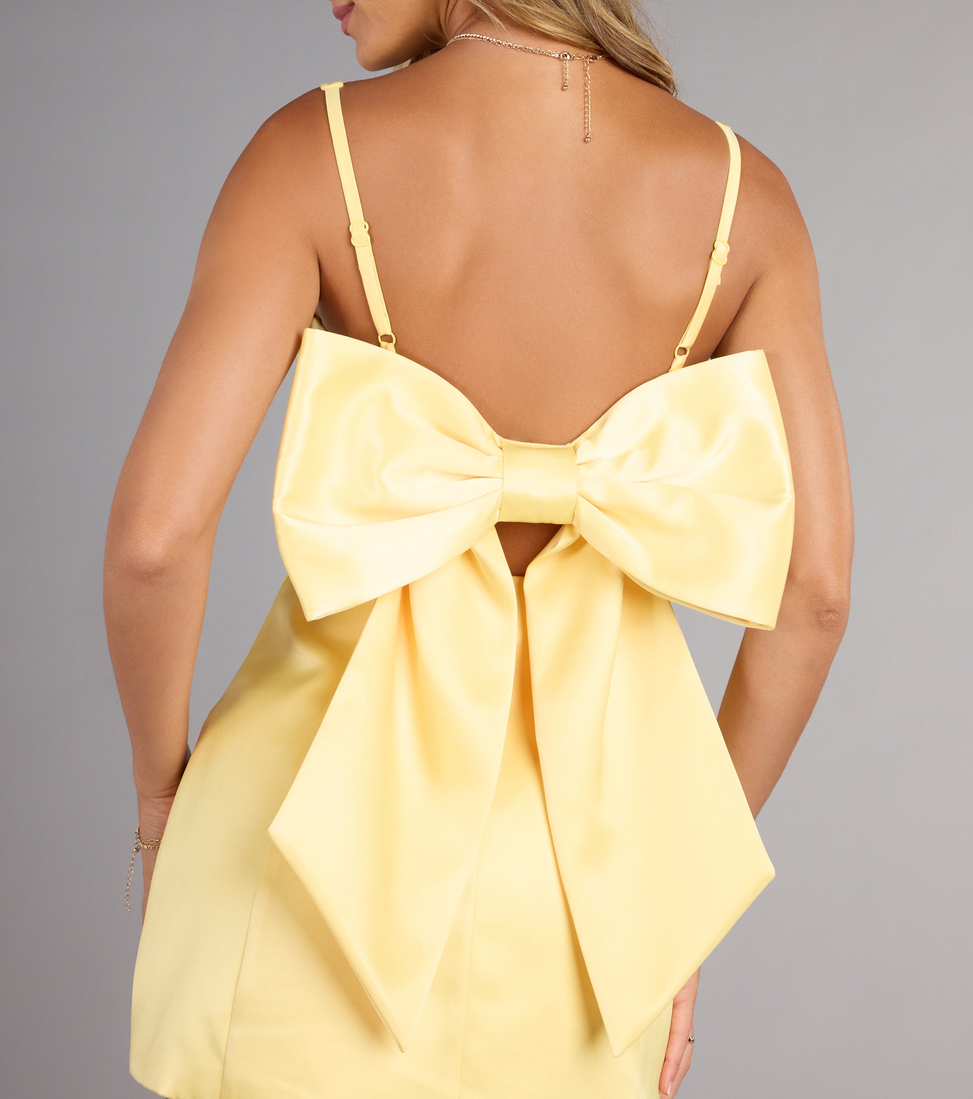 Amalia Bow A-Line Satin Short Dress - Image 13
