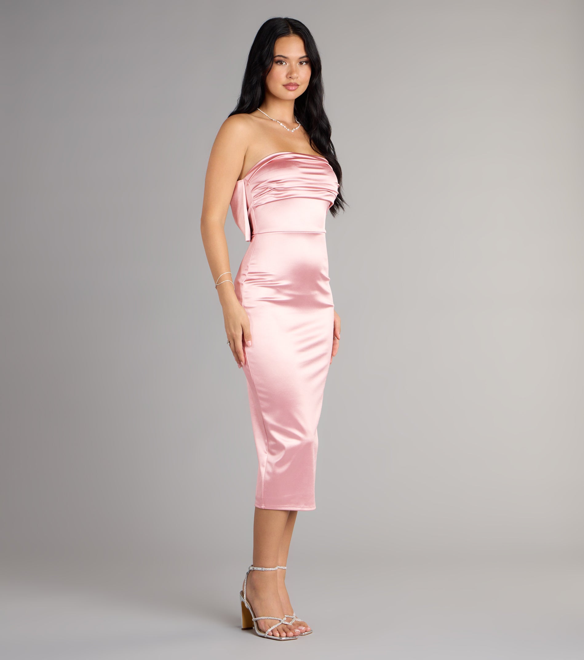 Renee Bow Satin Midi Dress - Image 8