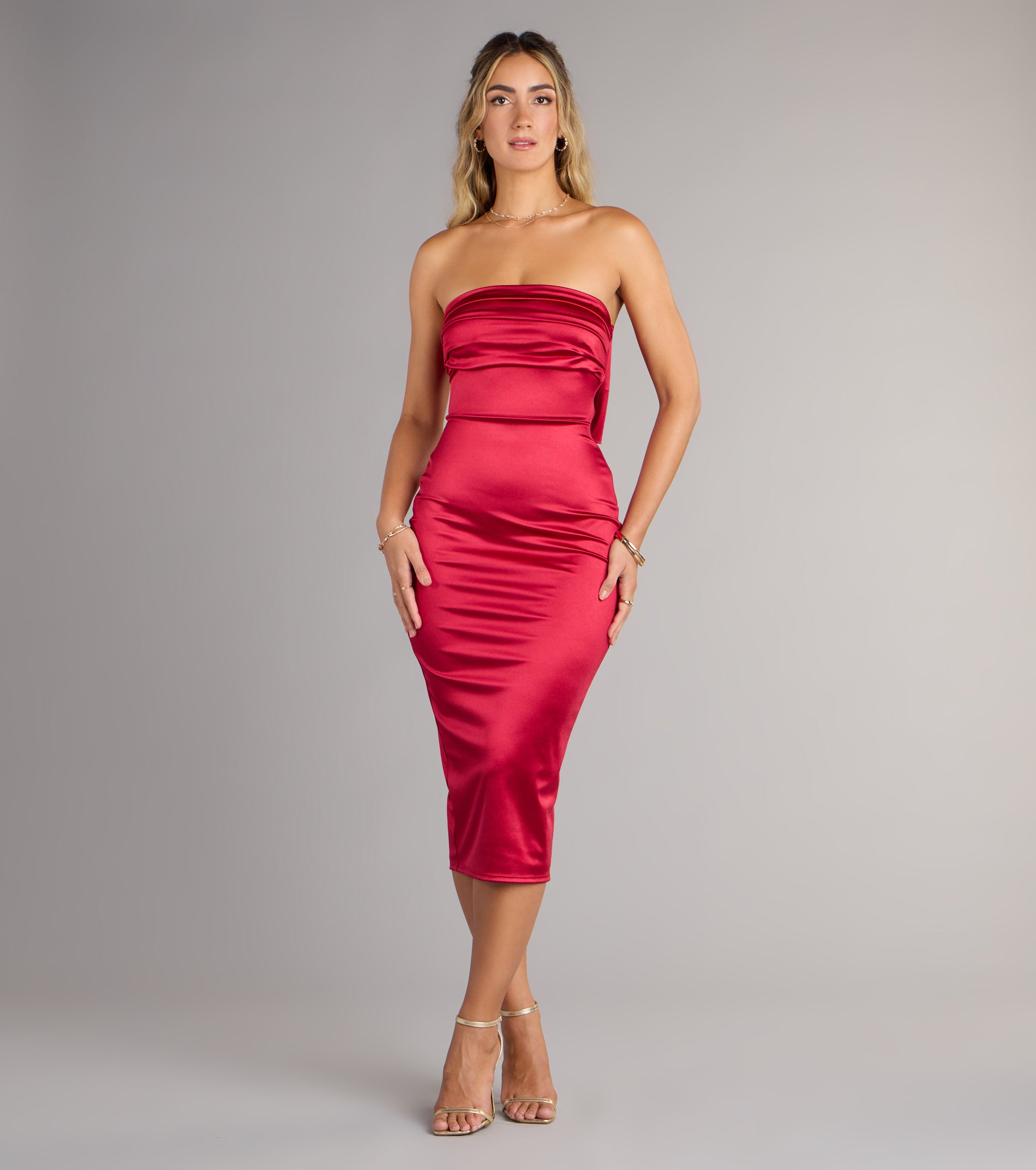 Renee Bow Satin Midi Dress - Image 10