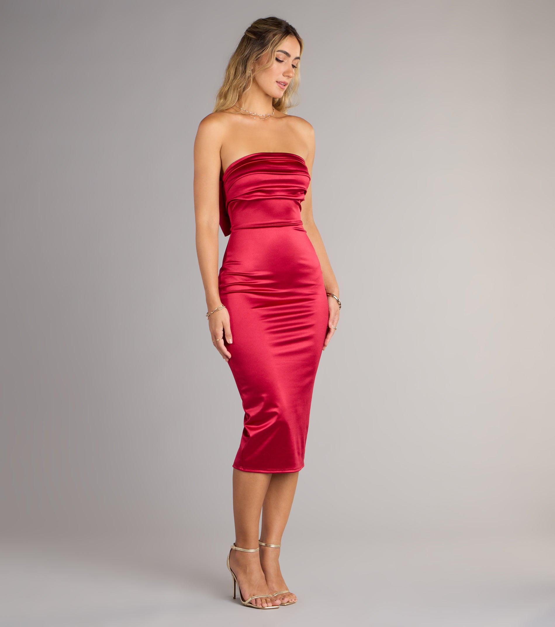 Renee Bow Satin Midi Dress - Image 12