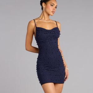 Vienna Rhinestone Pearl Mesh Mini Dress