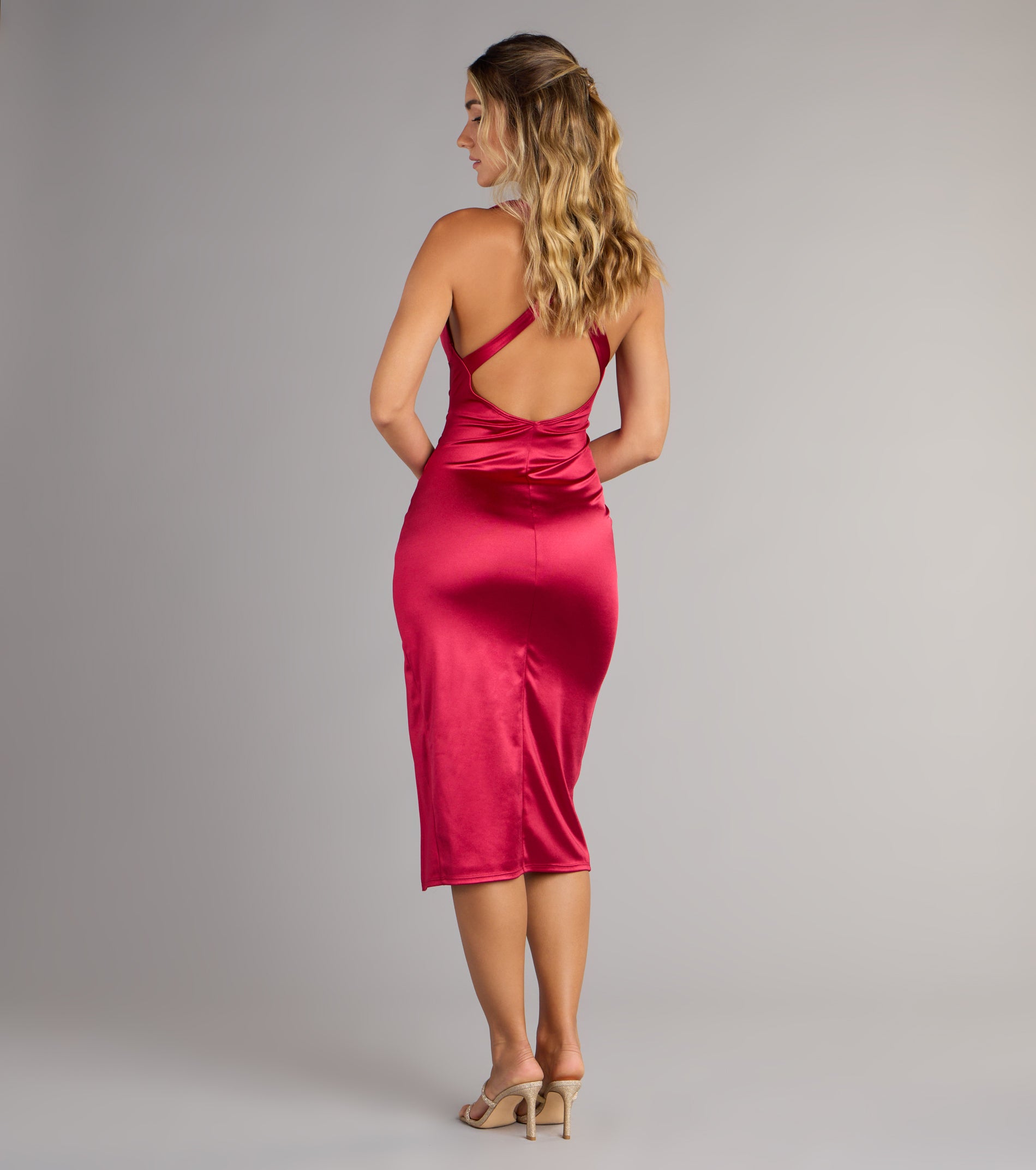 Abigail V-Neck Strappy Satin Midi Dress - Image 22