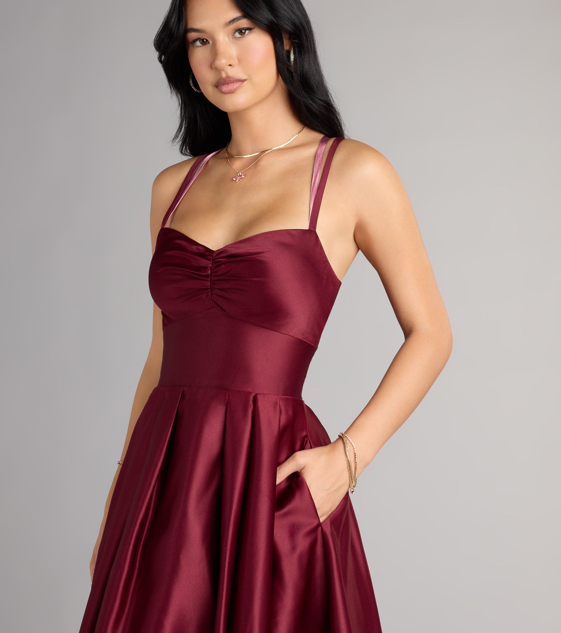Isabelle Satin Lace-Up Dress With Pockets - Image 4