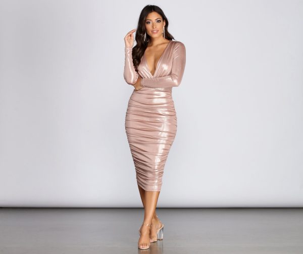 Natalia Metallic Ruched Midi Dress - Image 3