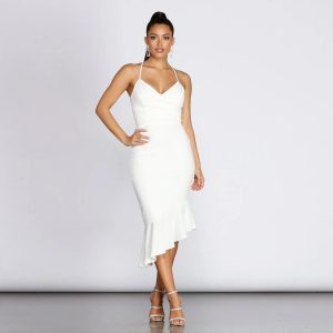 Ellie Asymmetrical Flounce Midi Dress
