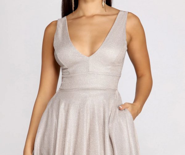 Hyla Deep V Glitter Shine Dress - Image 3