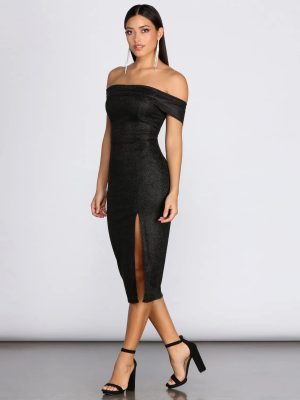 Misty Off Shoulder Glitter Dress