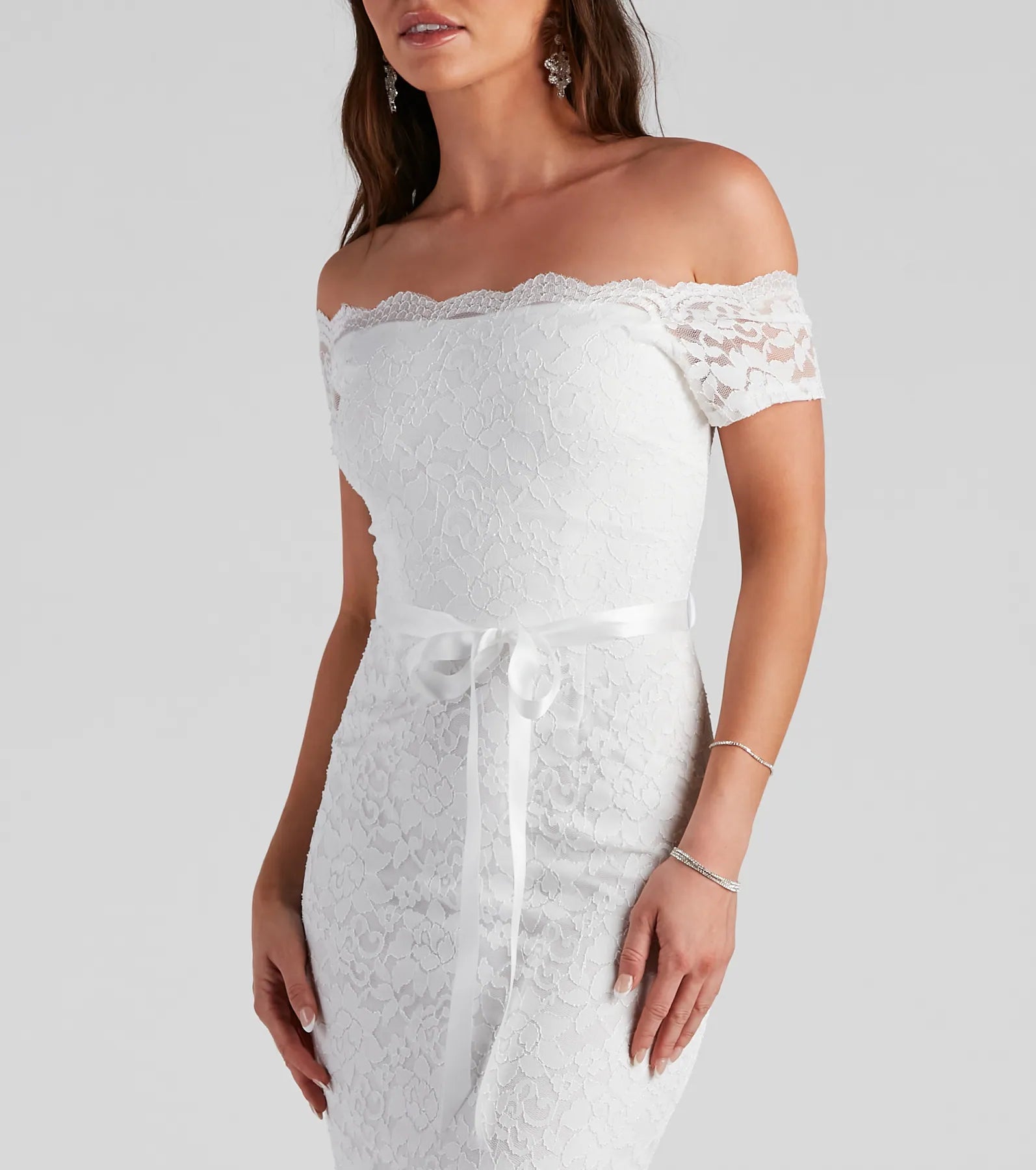 Paige Formal Off-The-Shoulder Scalloped Lace Dress - Image 2