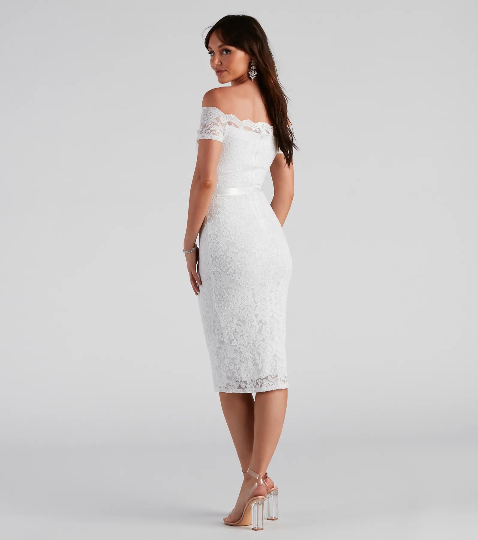 Paige Formal Off-The-Shoulder Scalloped Lace Dress - Image 3