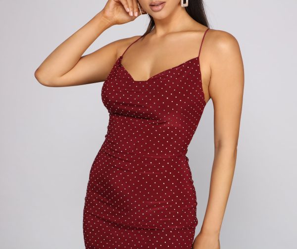 Avery Formal Heat Stone Cowl Neck Mini Dress - Image 12