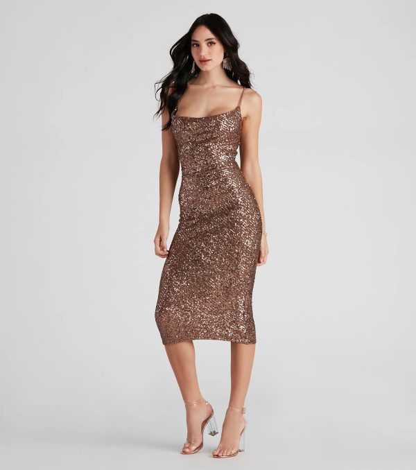 Lillia Formal Cowl Neck Sequin Midi Dress - Image 3