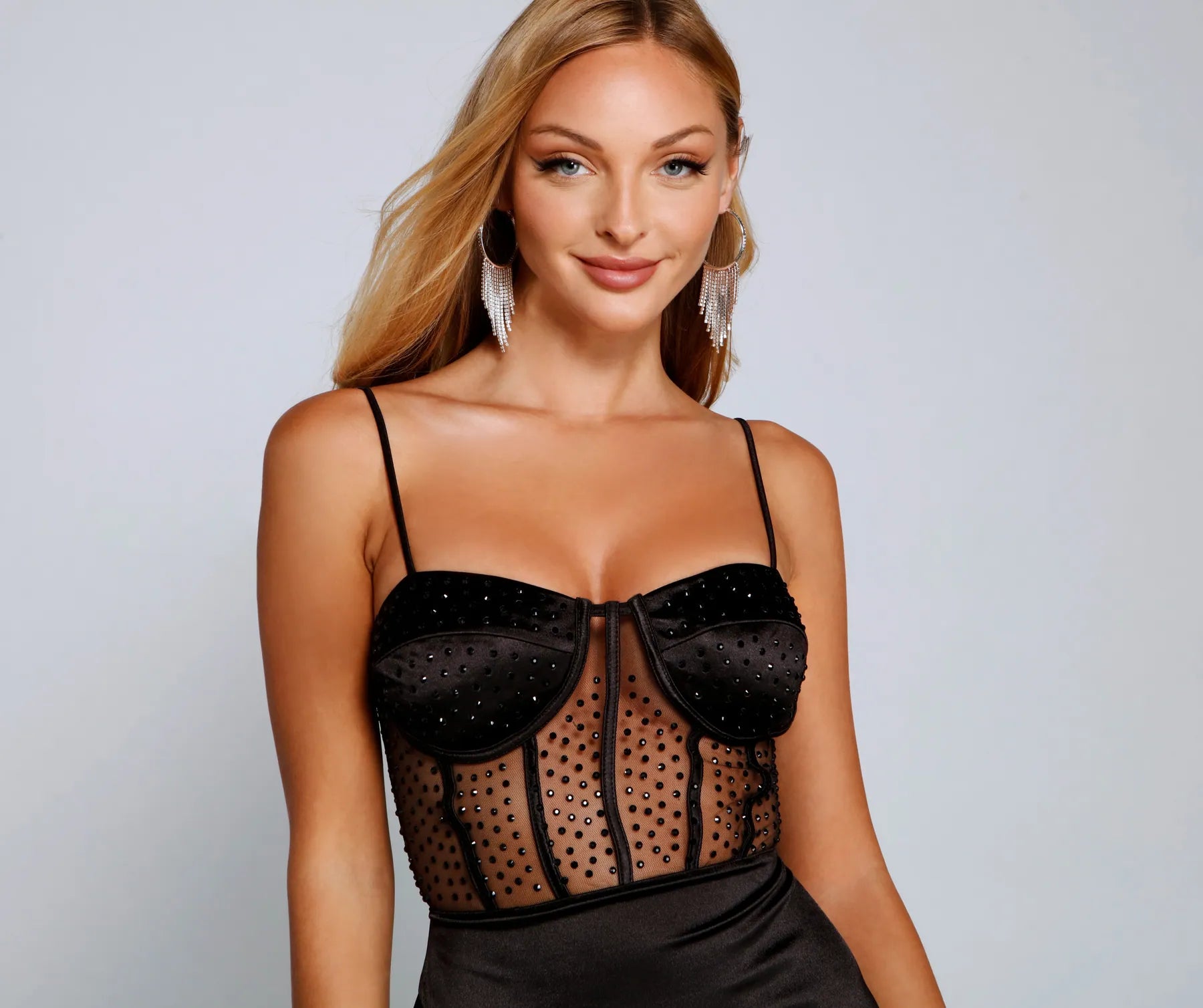 Aubrianna Formal Heatstone Illusion Skater Dress - Image 3