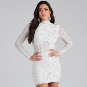 Renata Formal Heat Stone Illusion Mini Dress