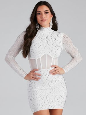 Renata Formal Heat Stone Illusion Mini Dress