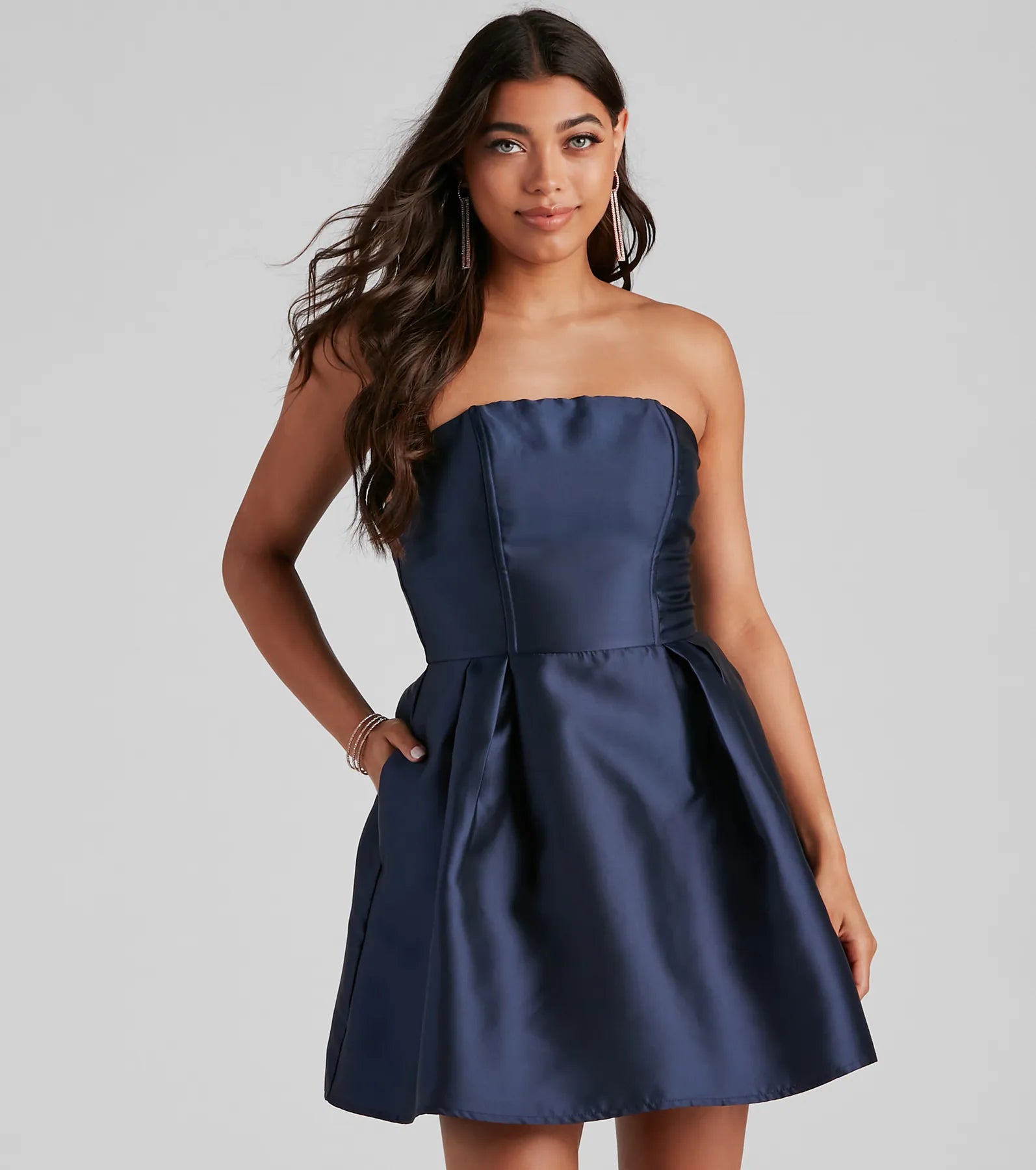 Hadley Strapless Pleated Satin Party Dress - Image 3