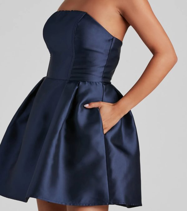 Hadley Strapless Pleated Satin Party Dress - Image 4