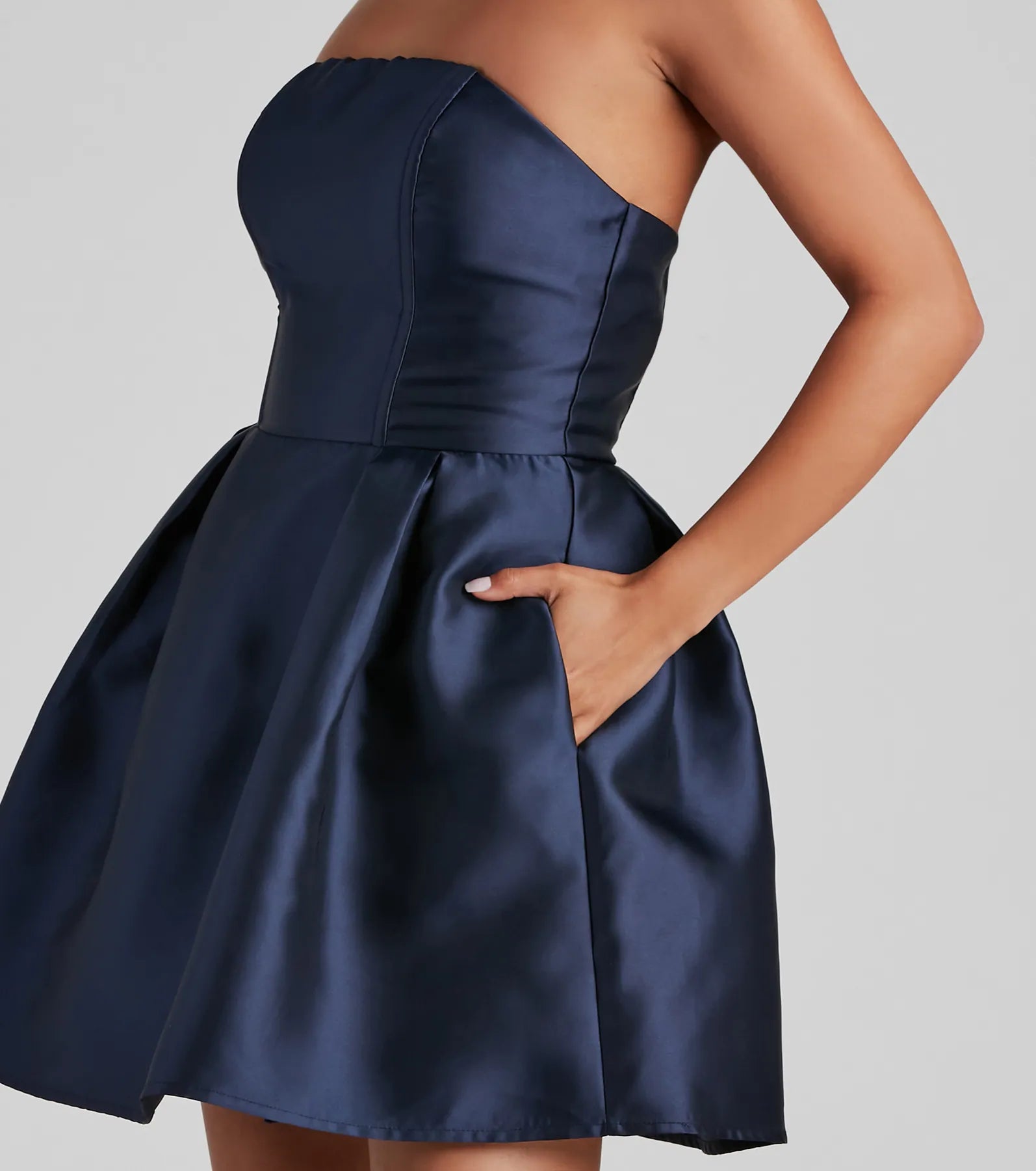 Hadley Strapless Pleated Satin Party Dress - Image 4