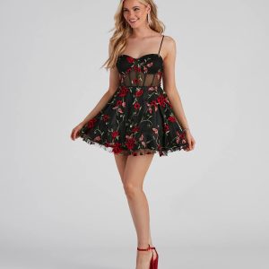 Jessica Embroidered Illusion Party Dress