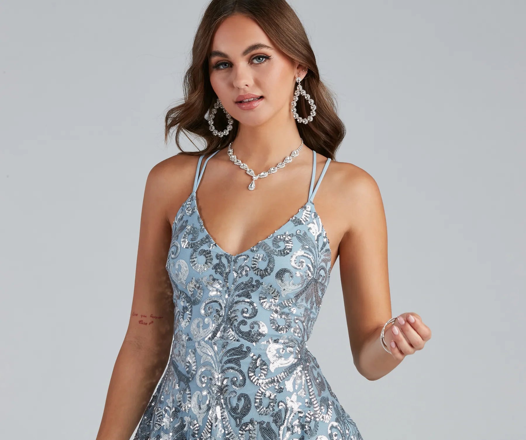 Ciela Sequin Scroll X-Back Skater Party Dress - Image 3