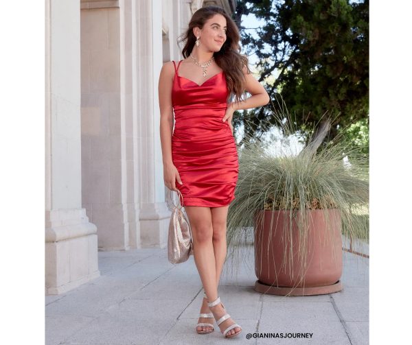 Becca Satin Lace-Up Ruched Mini Dress - Image 11