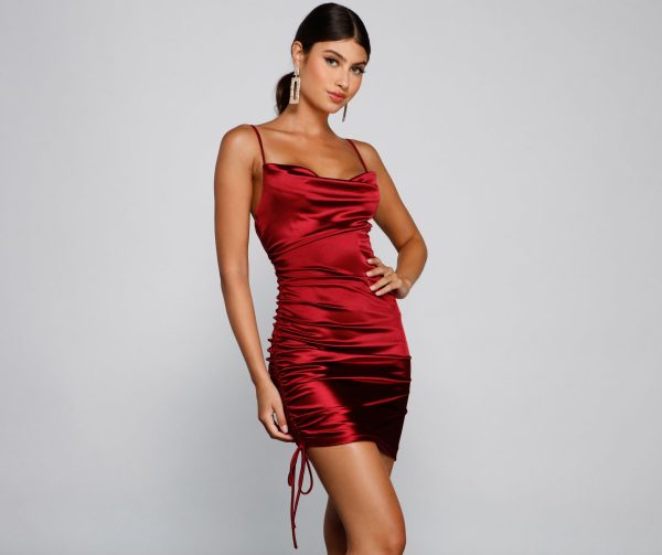 Katya Formal Satin Ruched Mini Dress - Image 13
