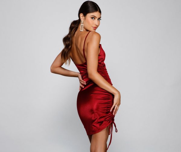 Katya Formal Satin Ruched Mini Dress - Image 14